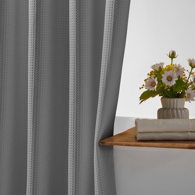 River Dream Heavyweight No Hooks Required Dotted Waffle Weave Shower Curtain with Snap in Liner -Stall 54W x 80H,Hotel Grade,Spa Like Bath Curtain,Gray - Image 4